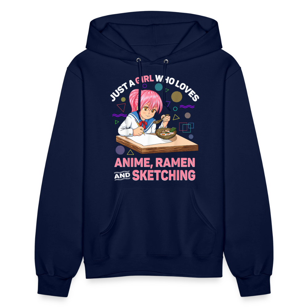 Just A girl Who Loves Anime, Ramen and Sketching Anime Lover Premium Women's Hoodie Sweatshirt - navy