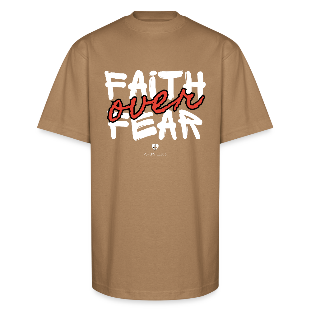 Faith Over Fear Psalms 118:6 Christian Oversized Unisex Heavyweight T-Shirt - khaki