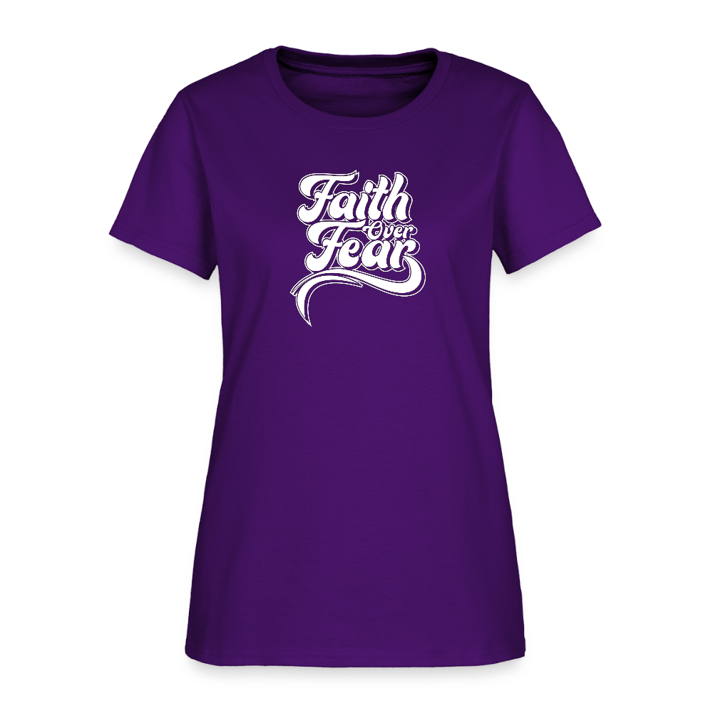 Faith Over Fear Groovy Christian Women's T-Shirt - purple