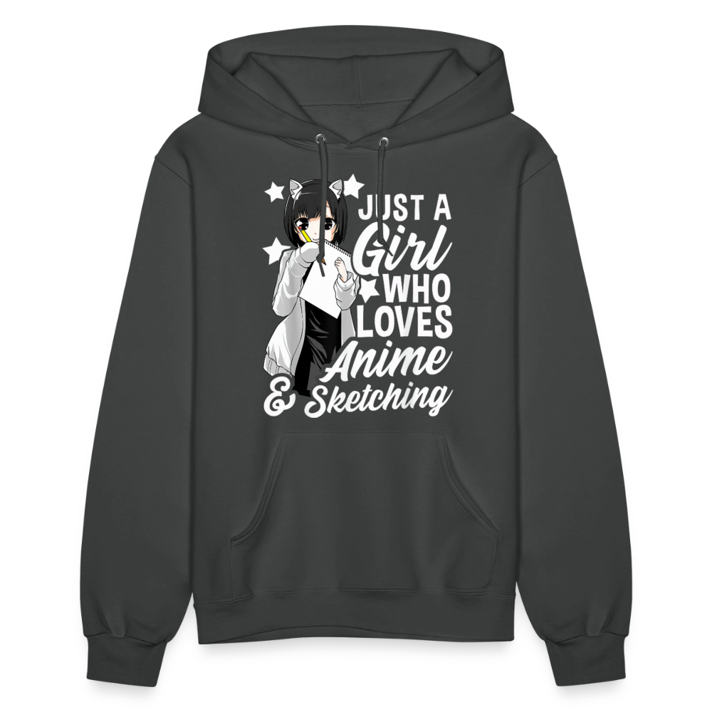 Just A Girl Who Love Anime & Sketching Anime Lover Premium Women's Hoodie Sweatshirt - asphalt