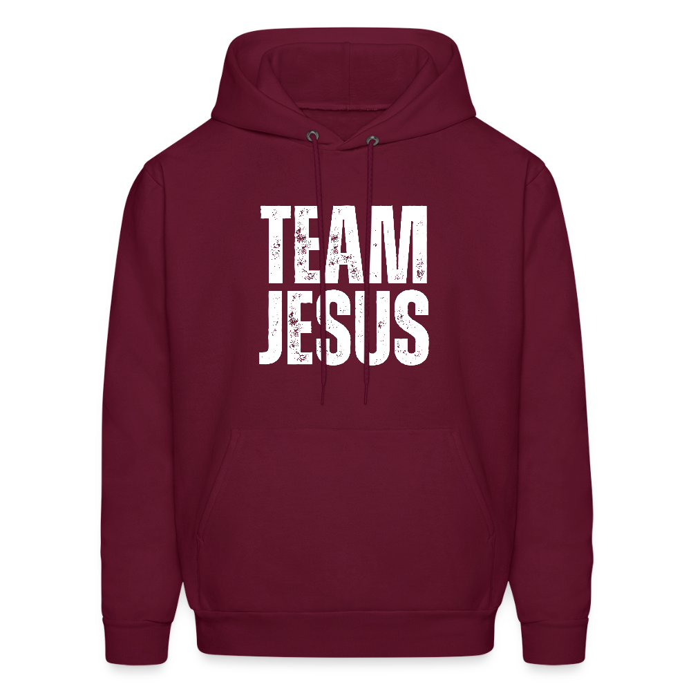 Team Jesus Weathered White Print Unisex Christian Hoodie Sweatshirt - burgundy