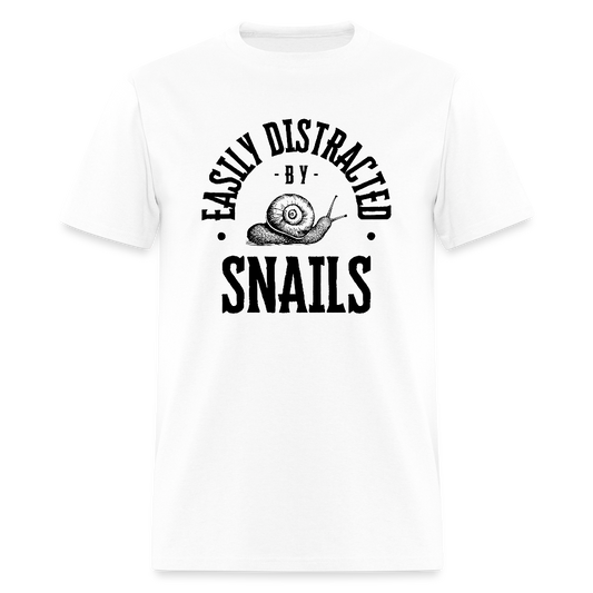 Easily Distracted By Snails Funny Unisex T-Shirt - white