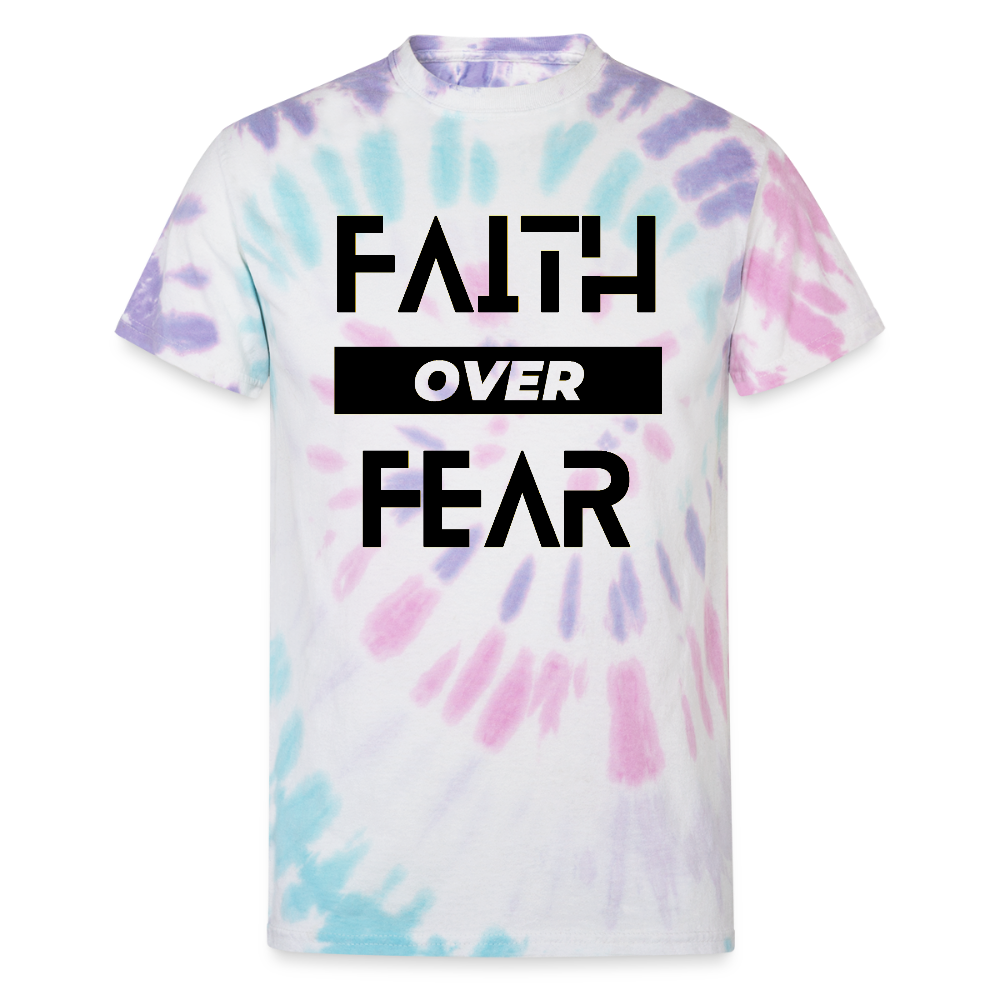 Faith Over Fear Block Christian Unisex Tie Dye T-Shirt - Pastel Spiral