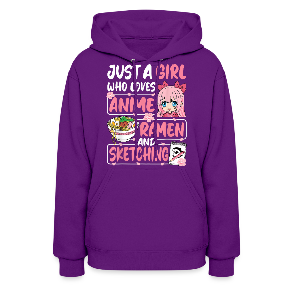 Just A Girl Who Loves Anime, Ramen and Sketching III Premium Women's Hoodie Sweatshirt - purple