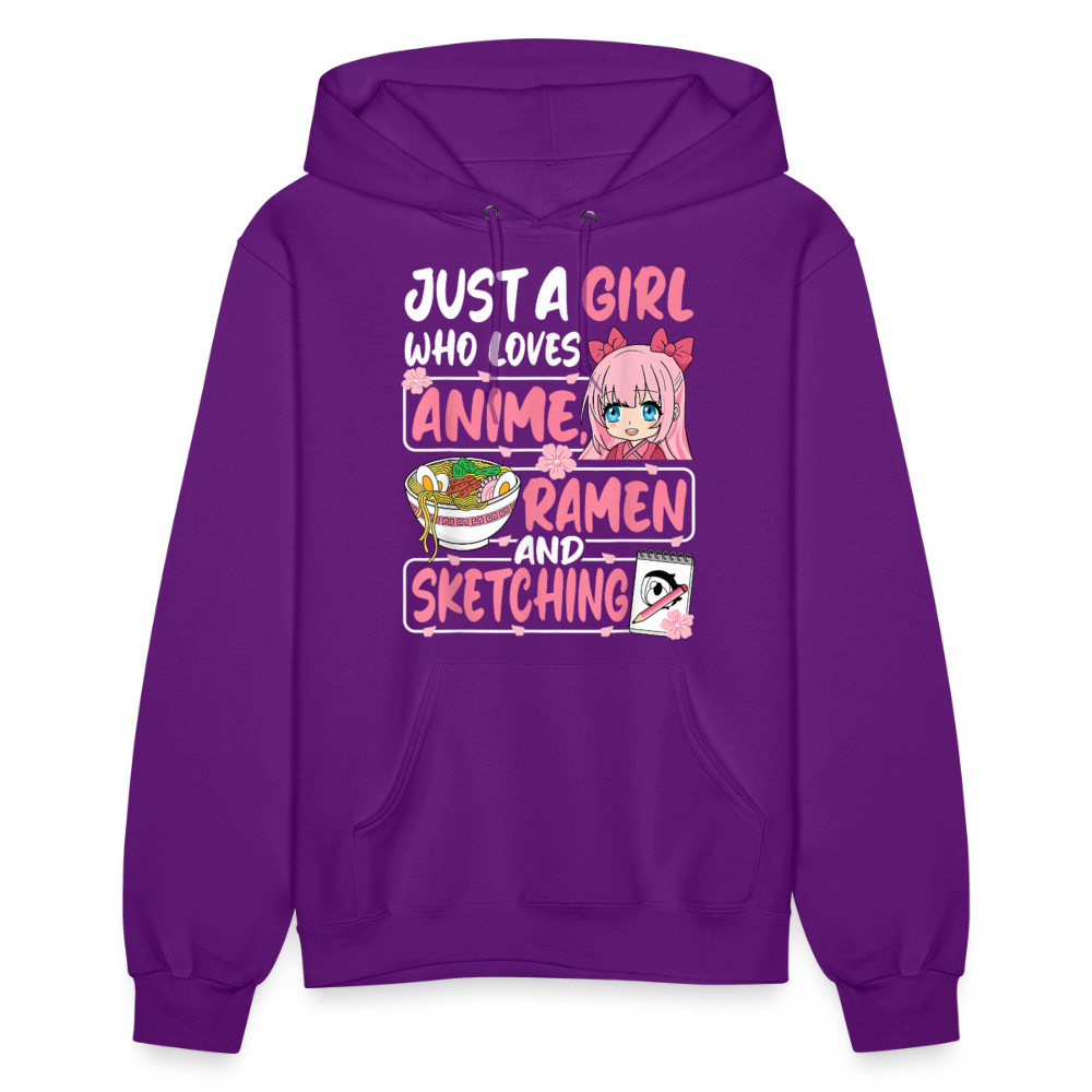 Just A Girl Who Loves Anime, Ramen and Sketching III Premium Women's Hoodie Sweatshirt - purple