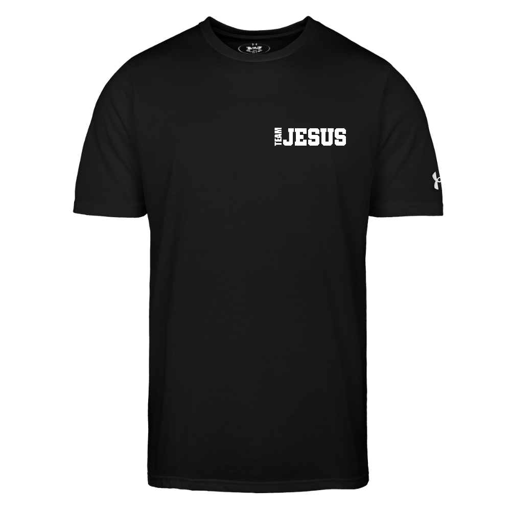 Team Jesus Left Chest Print Authentic Under Armour Men's Athletic 2.0 Christian Workout T-Shirt - black
