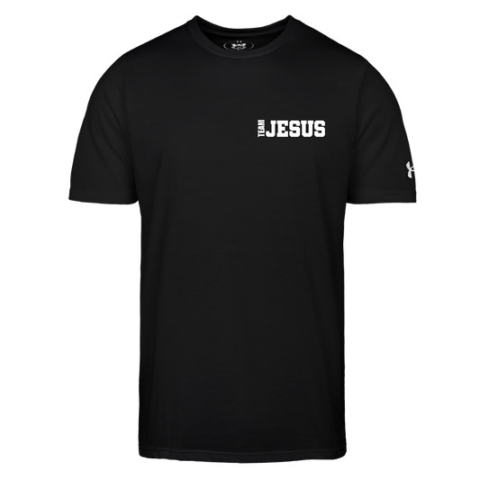 Team Jesus Left Chest Print Authentic Under Armour Men's Athletic 2.0 Christian Workout T-Shirt - black