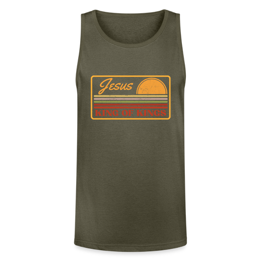 Jesus King of Kings Christian Unisex Tri-Blend Organic Tank Top - heather olive