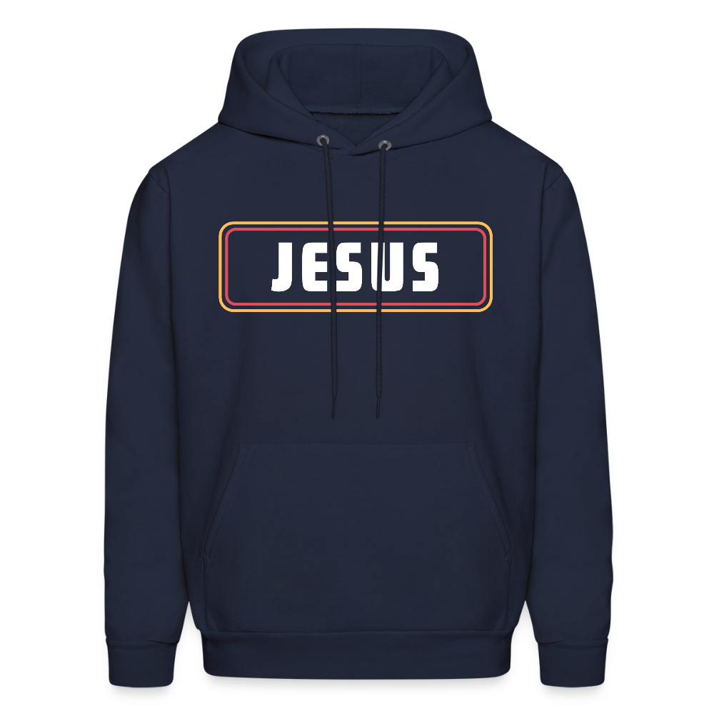 Jesus Retro Rectangle Christian Unisex Hoodie Sweatshirt - navy