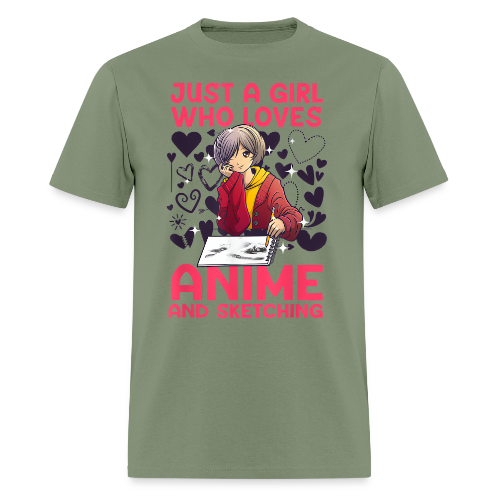 Just A Girl Who Loves Anime and Sketching IV Premium T-Shirt - military green