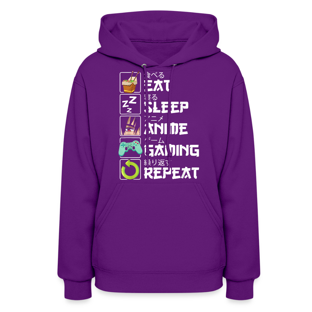 Eat Sleep Anime Gaming Repeat Premium Women's Hoodie Sweatshirt - purple