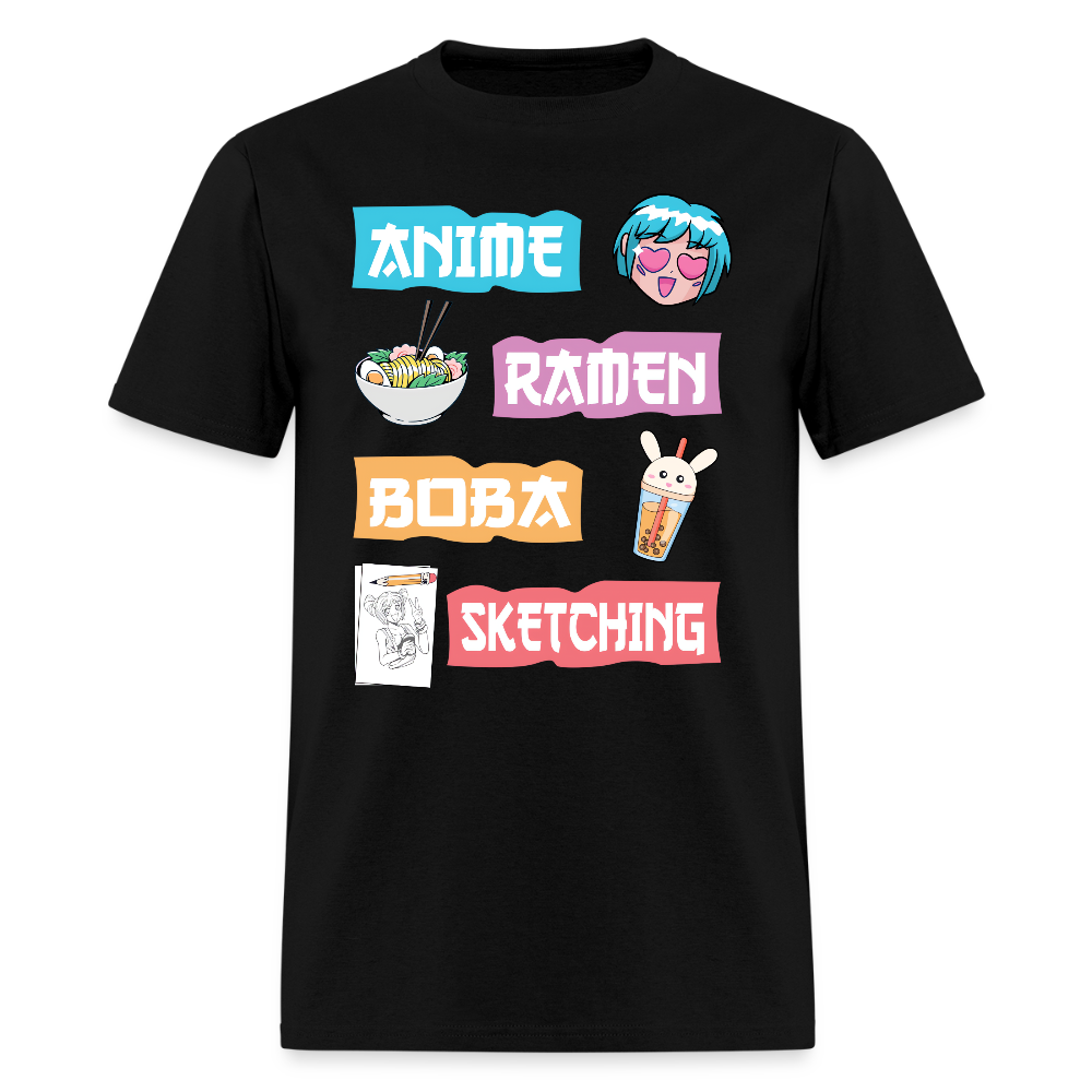Anime Ramen Boba Sketching Premium Unisex T-Shirt - black