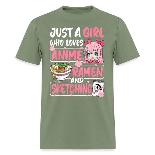 Just A Girl Who Loves Anime, Ramen and Sketching III Premium T-Shirt - military green
