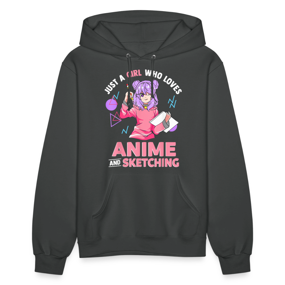 Just A Girl Who Loves Anime and Sketching II Premium Women's Hoodie Sweatshirt - asphalt