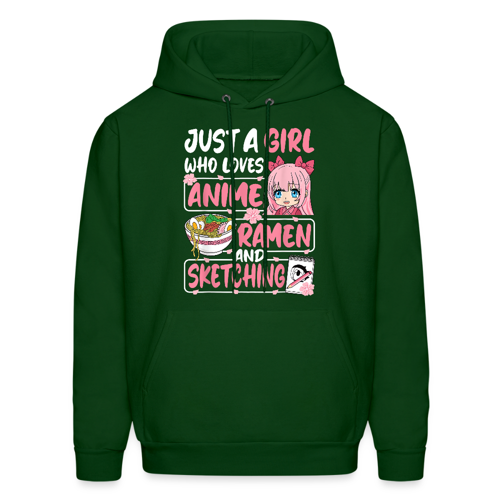 Just A Girl Who Loves Anime, Ramen and Sketching III Premium Hoodie Sweatshirt - forest green