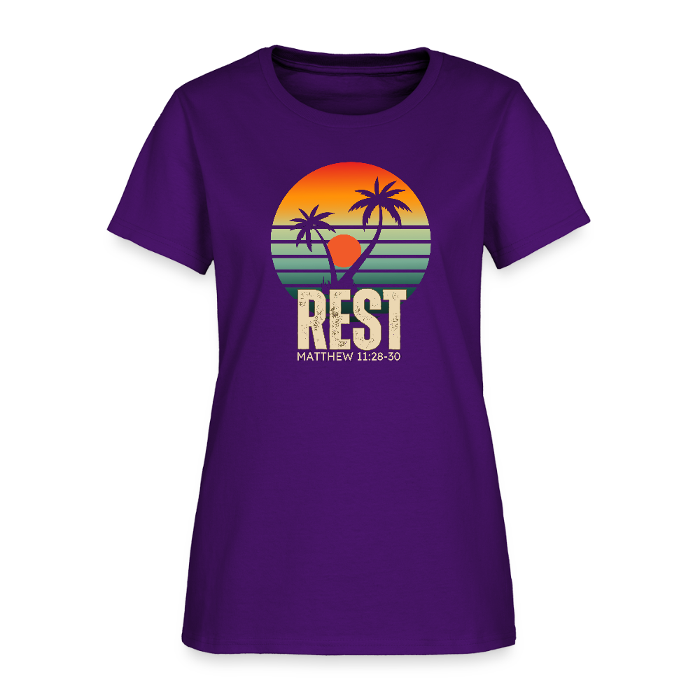 Rest Matthew 11:28-30 Christian Women's T-Shirt - purple