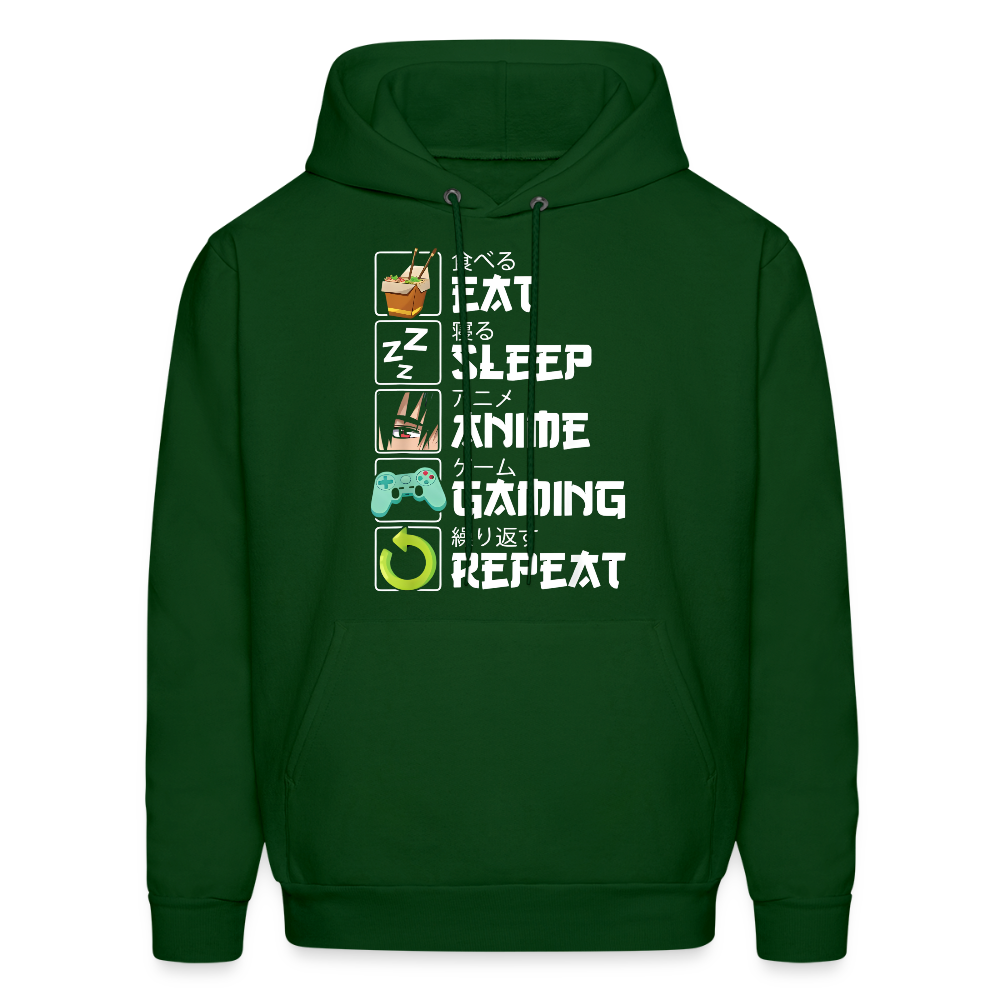 Eat Sleep Anime Gaming Repeat Premium Unisex Hoodie Sweatshirt - forest green