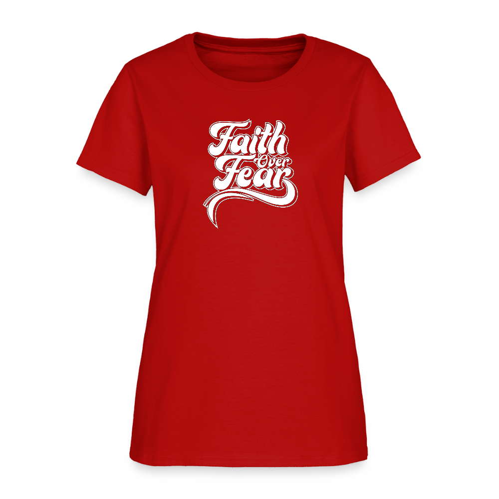 Faith Over Fear Groovy Christian Women's T-Shirt - red