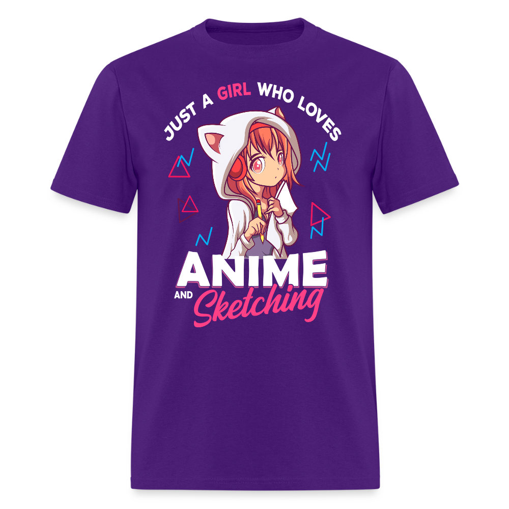 Just A Girl Who Loves Anime and Sketching Premium Unisex T-Shirt - purple