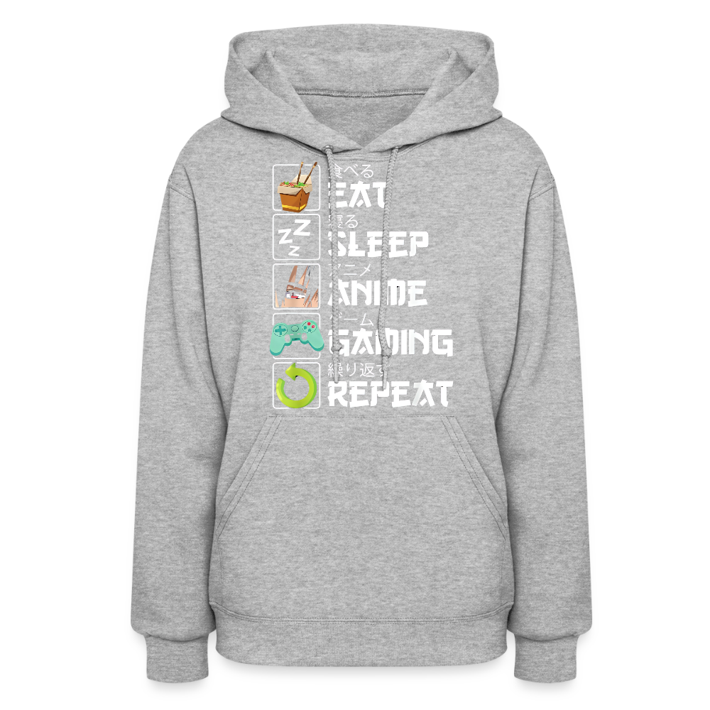 Eat Sleep Anime Gaming Repeat Premium Women's Hoodie Sweatshirt - heather gray