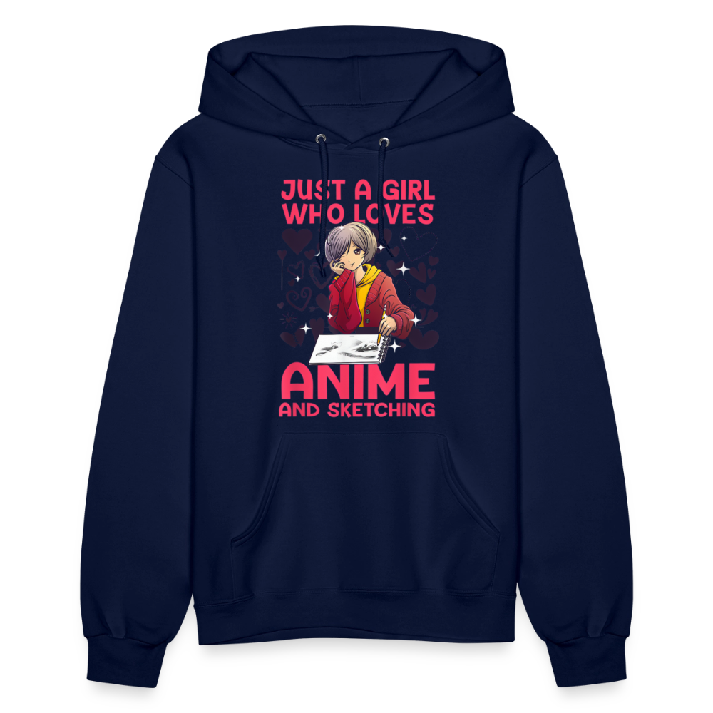 Just A Girl Who Loves Anime and Sketching IV Premium Women's Hoodie Sweatshirt - navy