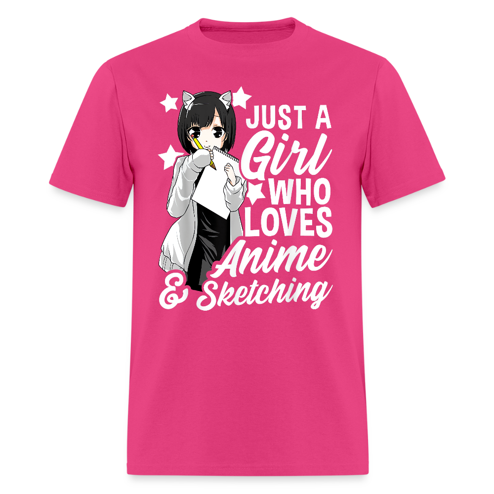 Just A Girl Who Loves Anime & Sketching Premium Unisex T-Shirt - fuchsia