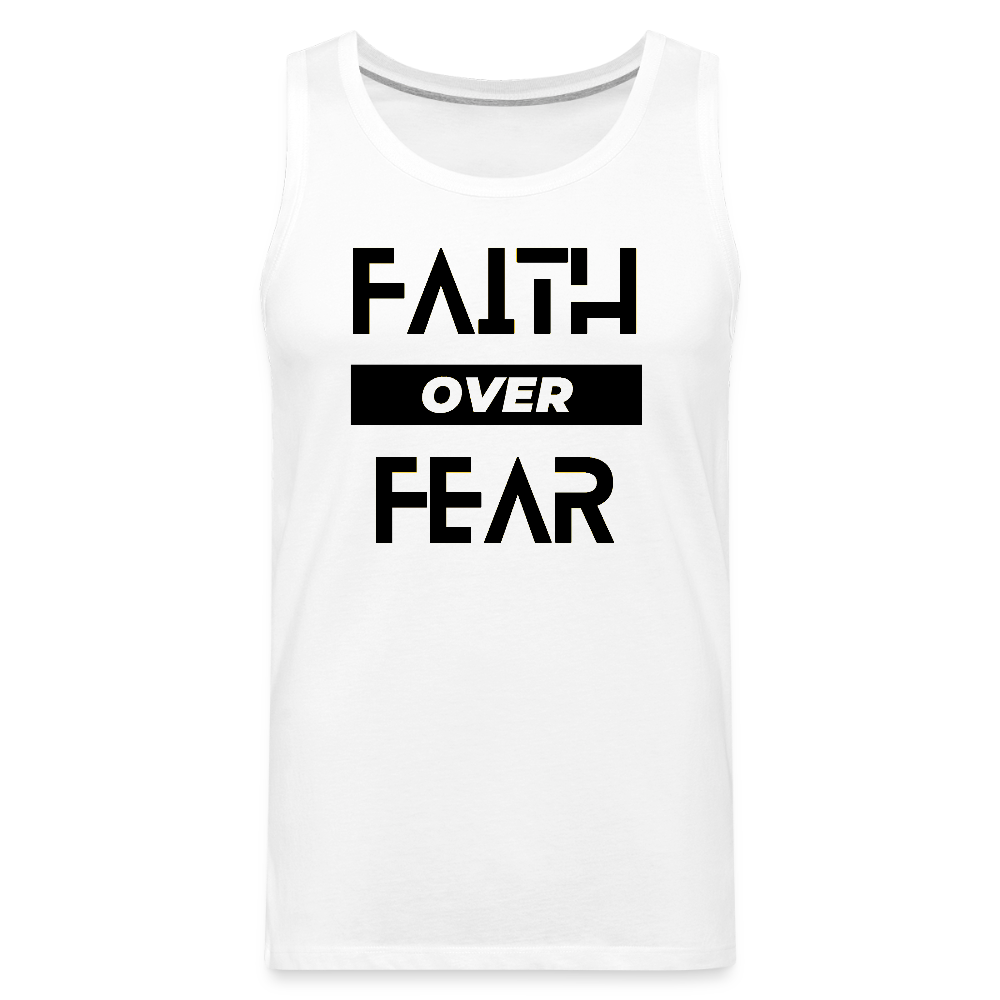Faith Over Fear Block Christian Men’s Premium Tank - white