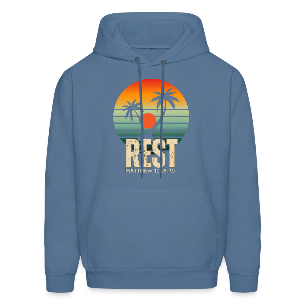 Rest Matthew 11:28-30 Christian Unisex Hoodie Sweatshirt - denim blue