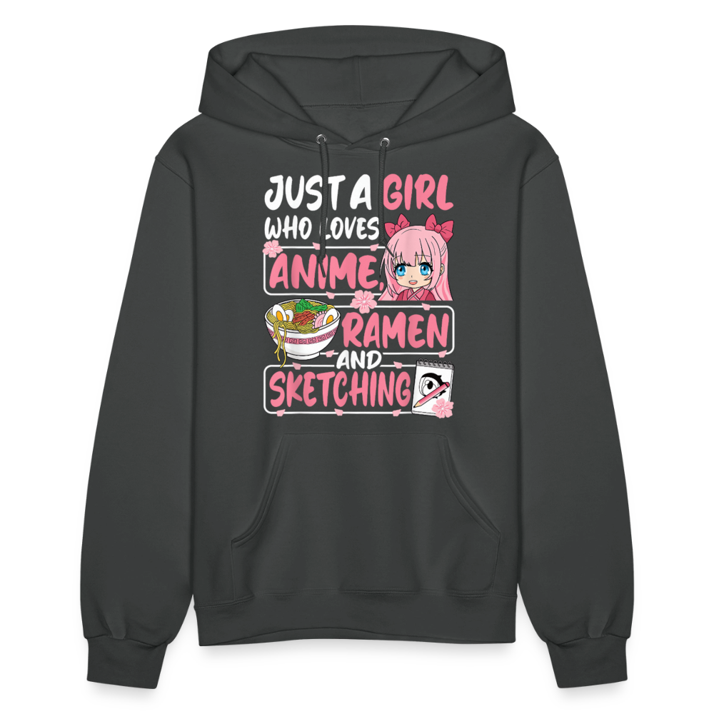 Just A Girl Who Loves Anime, Ramen and Sketching III Premium Women's Hoodie Sweatshirt - asphalt