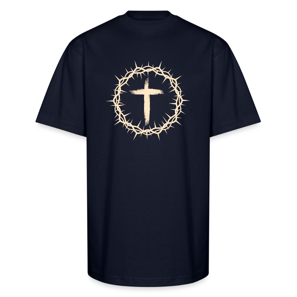 Crown of Thorns Christian Oversized Unisex Heavyweight T-Shirt - navy