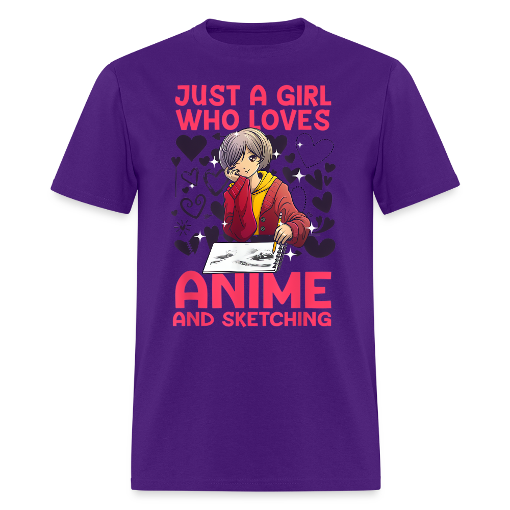 Just A Girl Who Loves Anime and Sketching IV Premium T-Shirt - purple