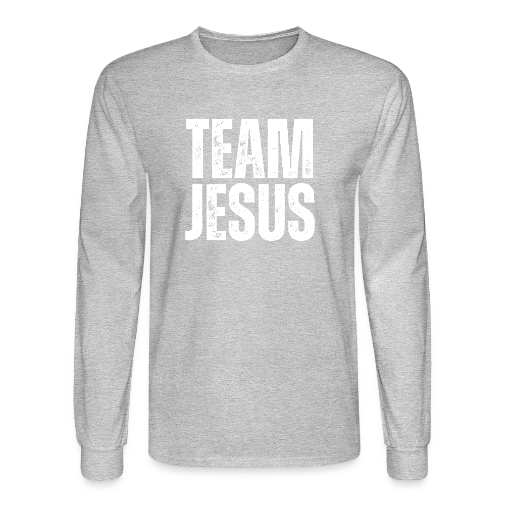 Team Jesus Weathered White Print Christian Unisex Long Sleeve T-Shirt - heather gray