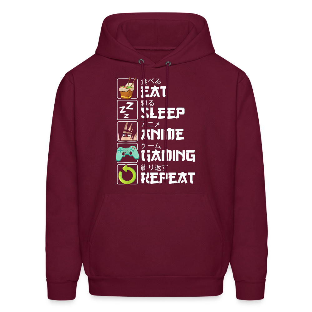 Eat Sleep Anime Gaming Repeat Premium Unisex Hoodie Sweatshirt - burgundy