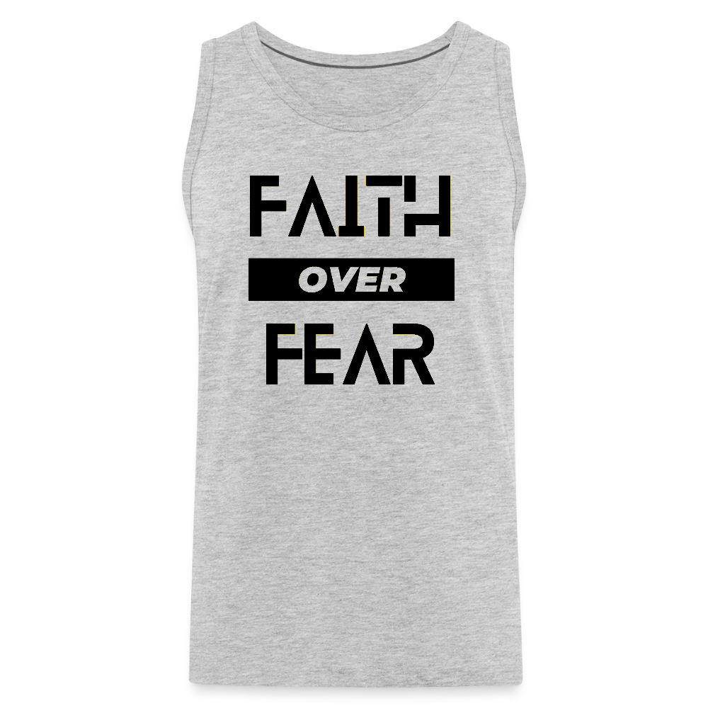 Faith Over Fear Block Christian Men’s Premium Tank - heather gray