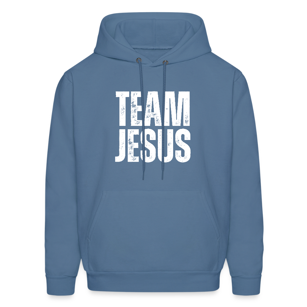 Team Jesus Weathered White Print Unisex Christian Hoodie Sweatshirt - denim blue