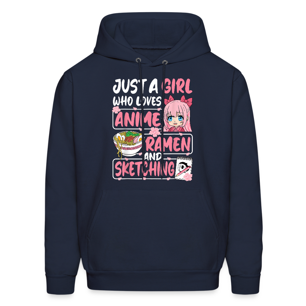 Just A Girl Who Loves Anime, Ramen and Sketching III Premium Hoodie Sweatshirt - navy