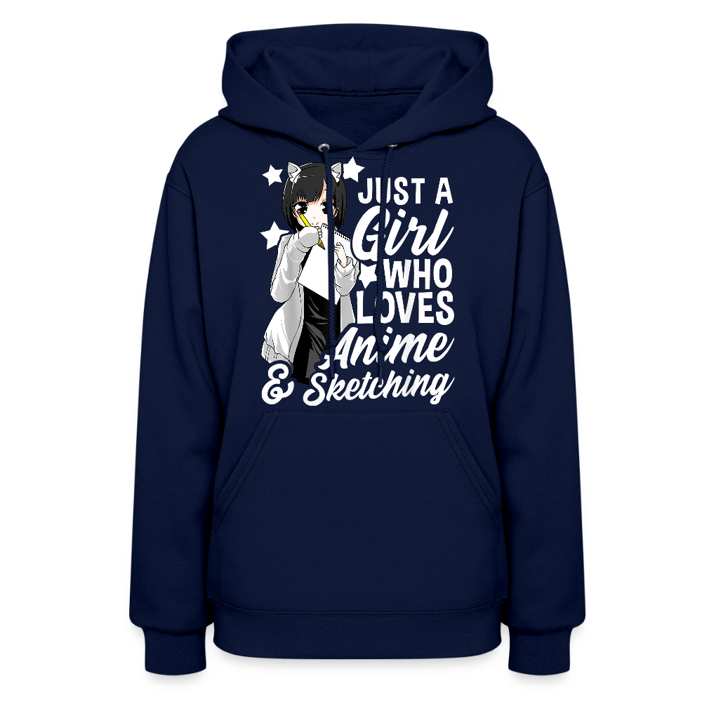 Just A Girl Who Love Anime & Sketching Anime Lover Premium Women's Hoodie Sweatshirt - navy