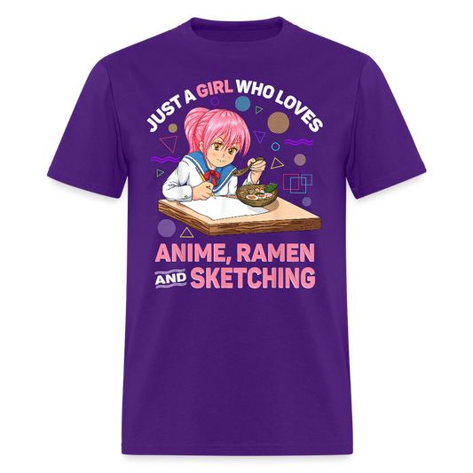 Just A Girl Who Loves Anime, Ramen and Sketching Premium Unisex T-Shirt - purple