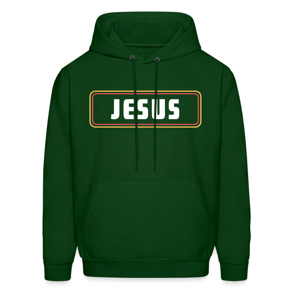Jesus Retro Rectangle Christian Unisex Hoodie Sweatshirt - forest green