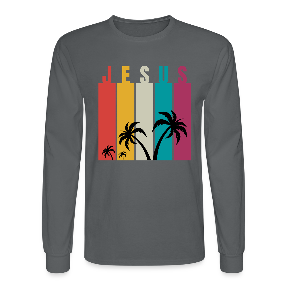 Jesus Palm Trees Christian Unisex Long Sleeve T-Shirt - charcoal