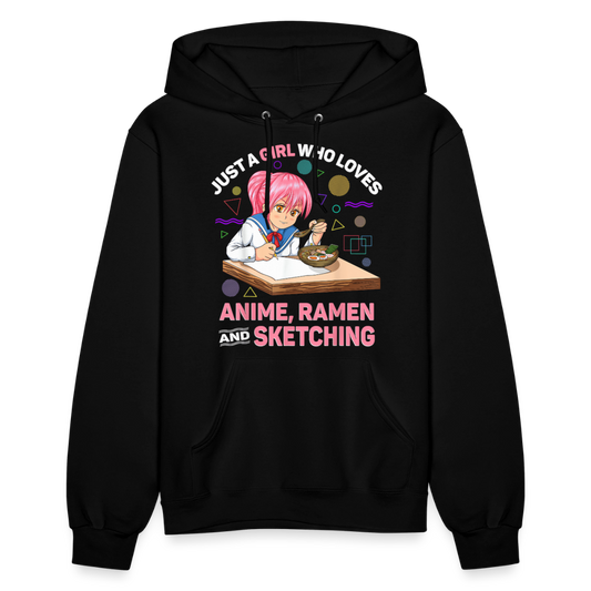 Just A girl Who Loves Anime, Ramen and Sketching Anime Lover Premium Women's Hoodie Sweatshirt - black