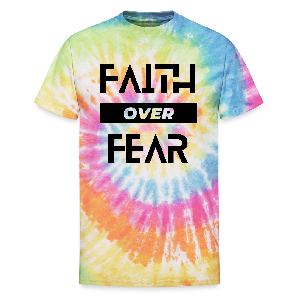 Faith Over Fear Block Christian Unisex Tie Dye T-Shirt - rainbow