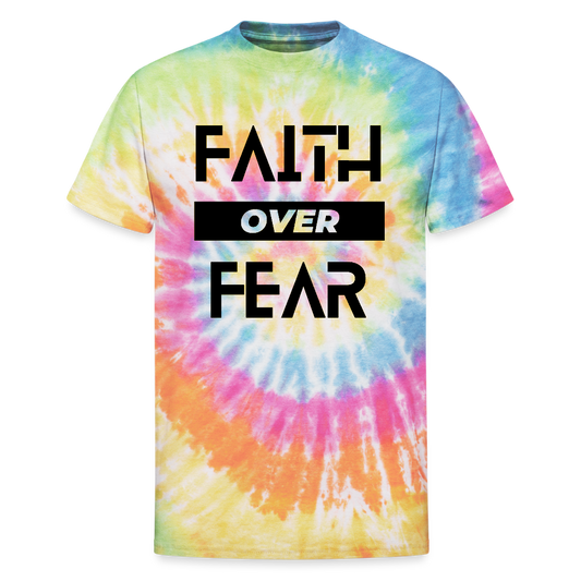 Faith Over Fear Block Christian Unisex Tie Dye T-Shirt - rainbow