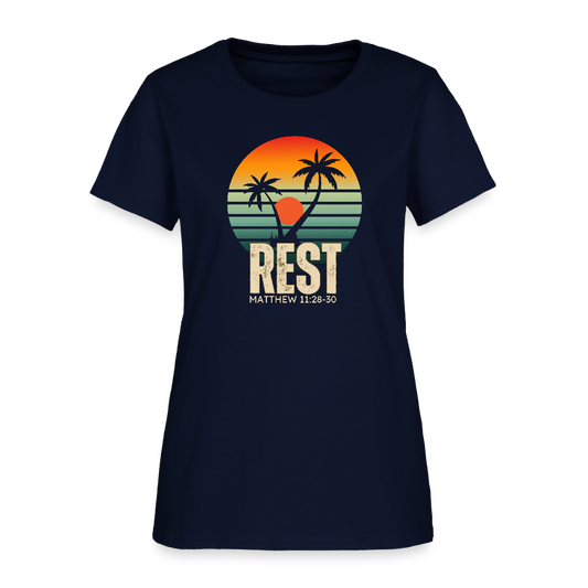 Rest Matthew 11:28-30 Christian Women's T-Shirt - navy