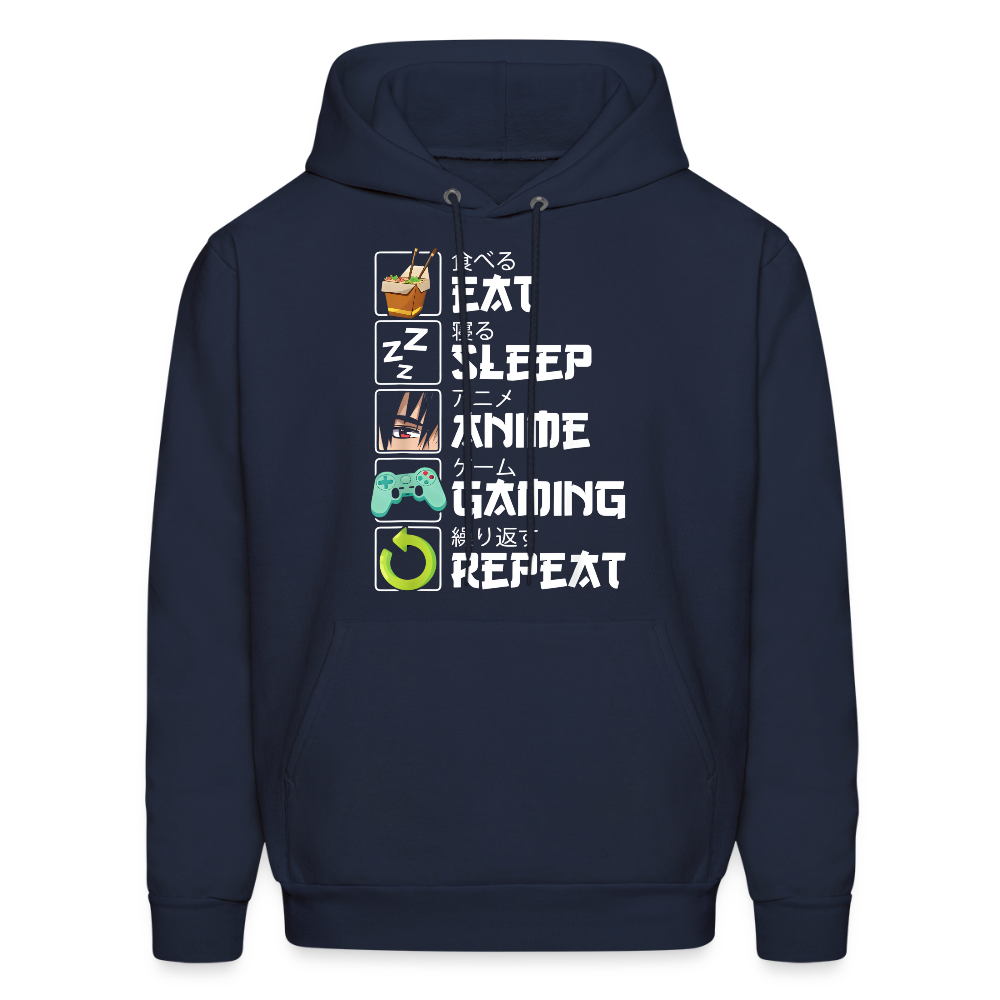 Eat Sleep Anime Gaming Repeat Premium Unisex Hoodie Sweatshirt - navy