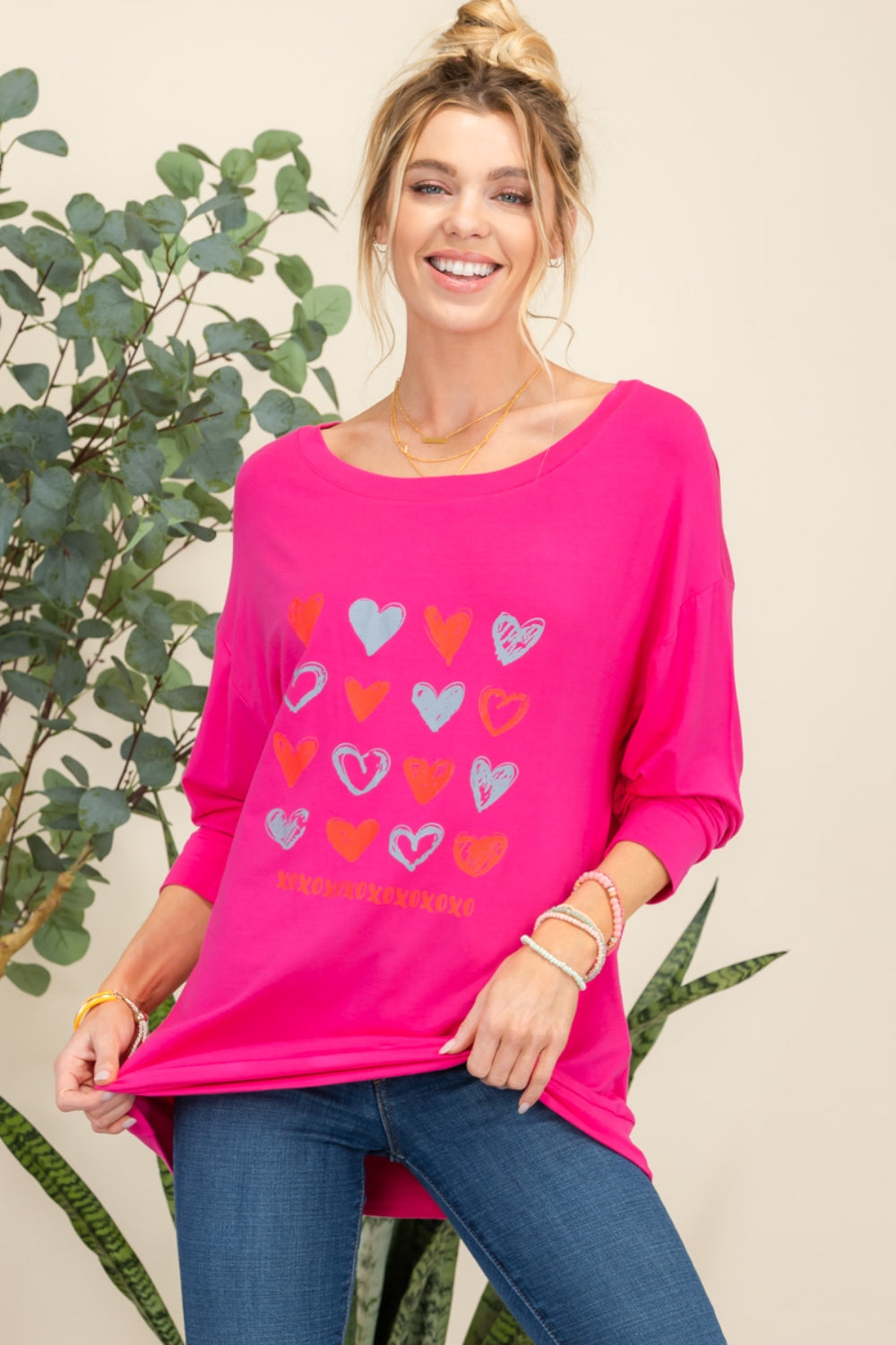 Heart Graphic Pink Long Sleeve T-Shirt