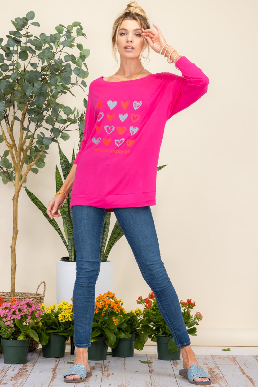 Heart Graphic Pink Long Sleeve T-Shirt