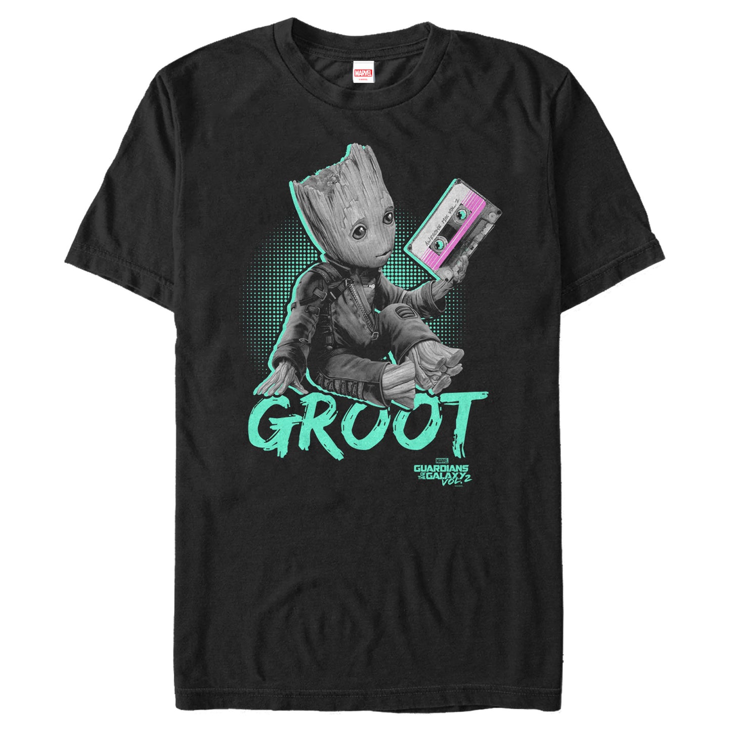 Marvel Guardians of the Galaxy Vol. 2 Groot Mix Tape Adult Black Unisex T-Shirt