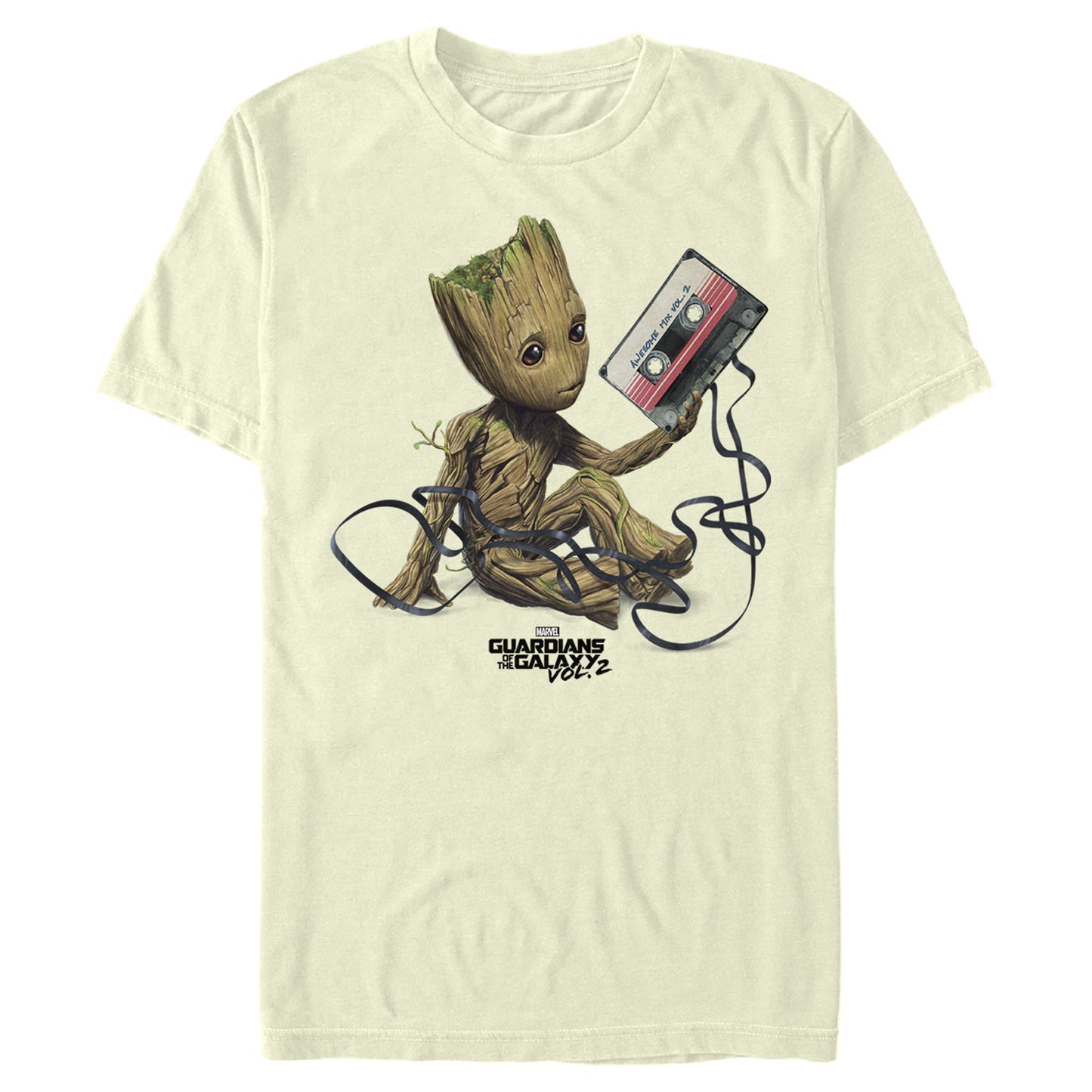 Marvel Guardians of the Galaxy Vol. 2 Groot Mixtape Portrait Adult Natural Unisex T-Shirt