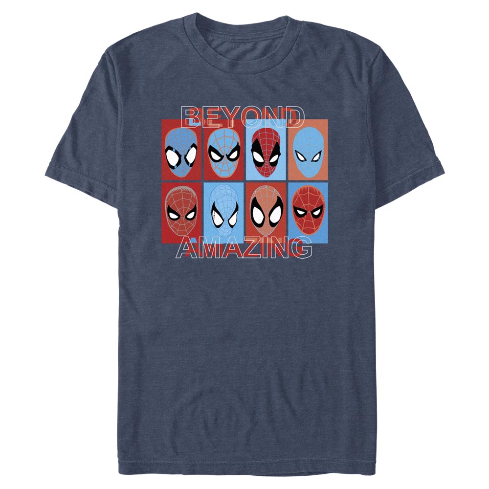 Marvel Spider-Man Beyond Amazing Mask Squares Adult Navy Unisex T-Shirt